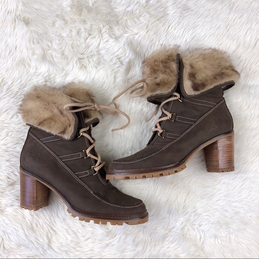 Hunter fur heeled lace boots